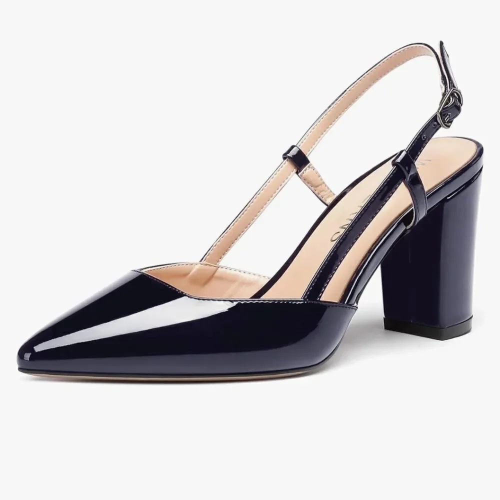 BRAND NEW H&M BLOCK HEEL POINTED TOE SLINGBACK PUMP